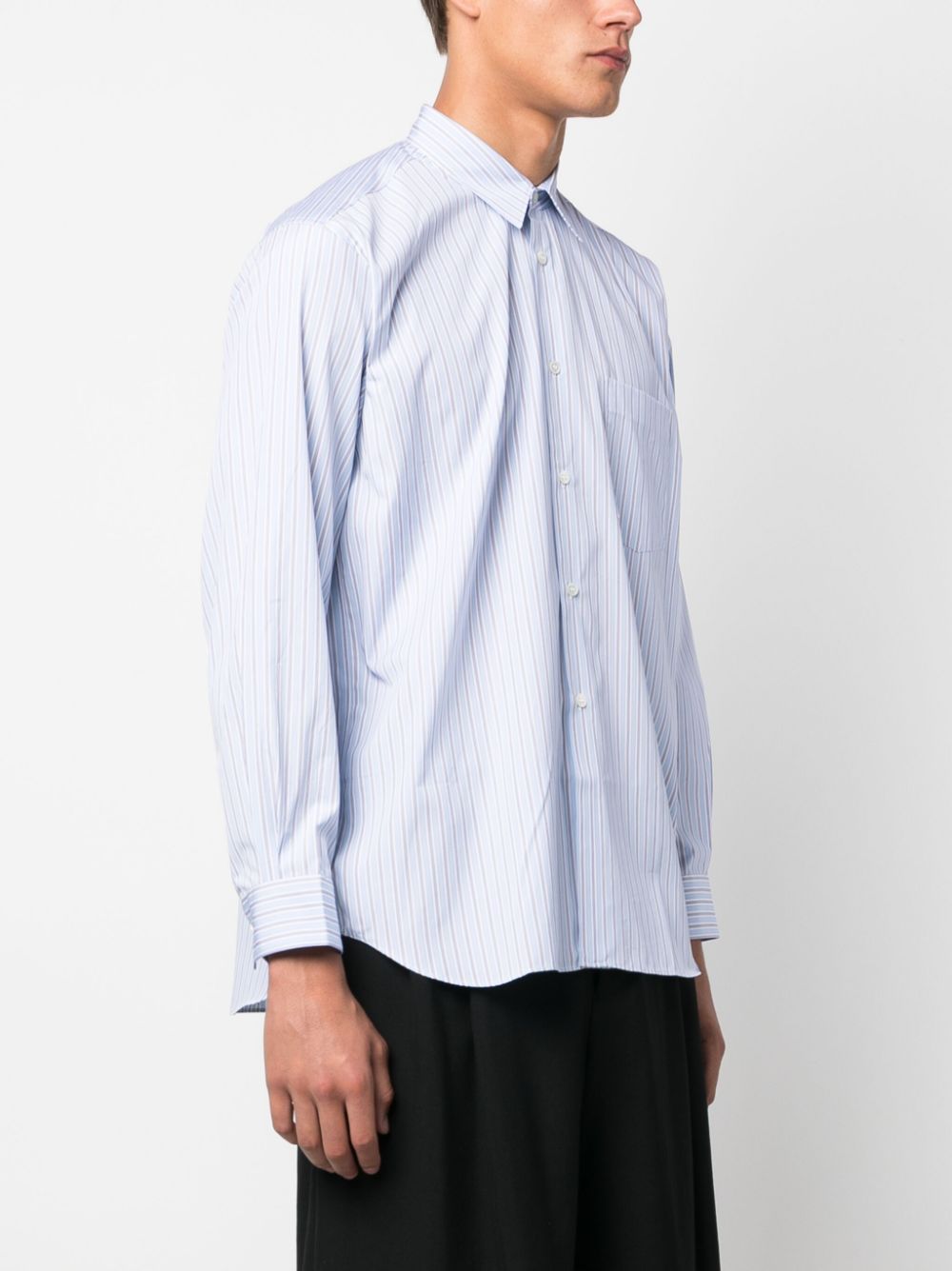 Shop Comme Des Garçons Shirt Stripped Cotton Shirt In Blue