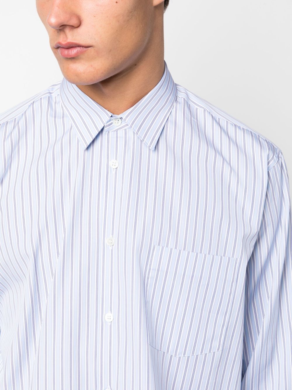 Shop Comme Des Garçons Shirt Stripped Cotton Shirt In Blue