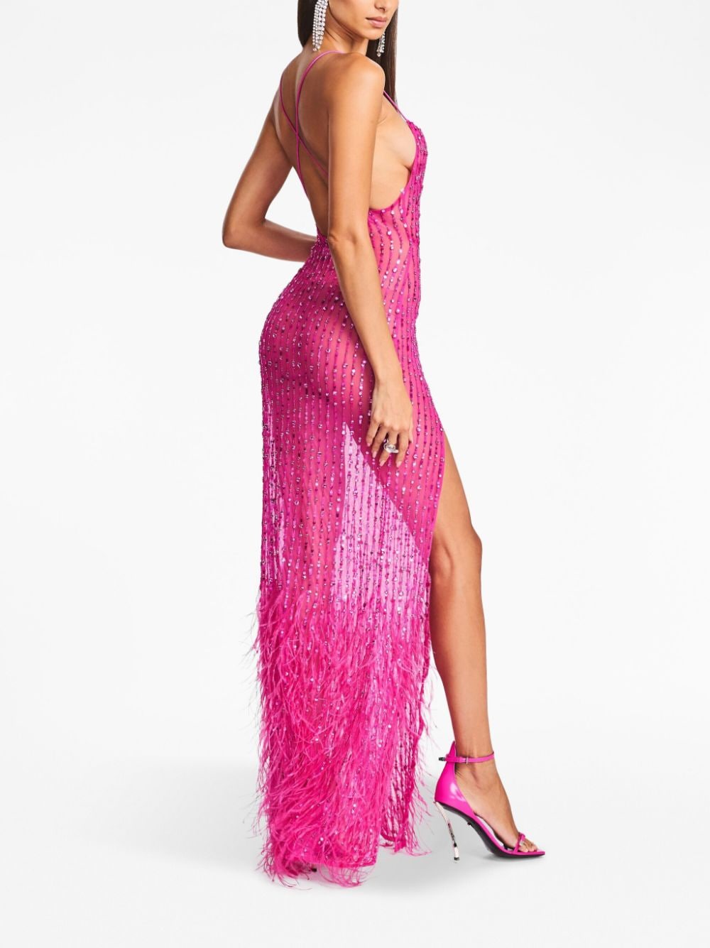 Shop Retroféte Alessandra Feather-detailing Dress In Pink
