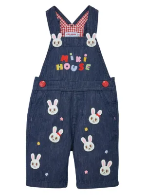 Miki House bear-embroidered Cotton Overalls | Blue | FARFETCH