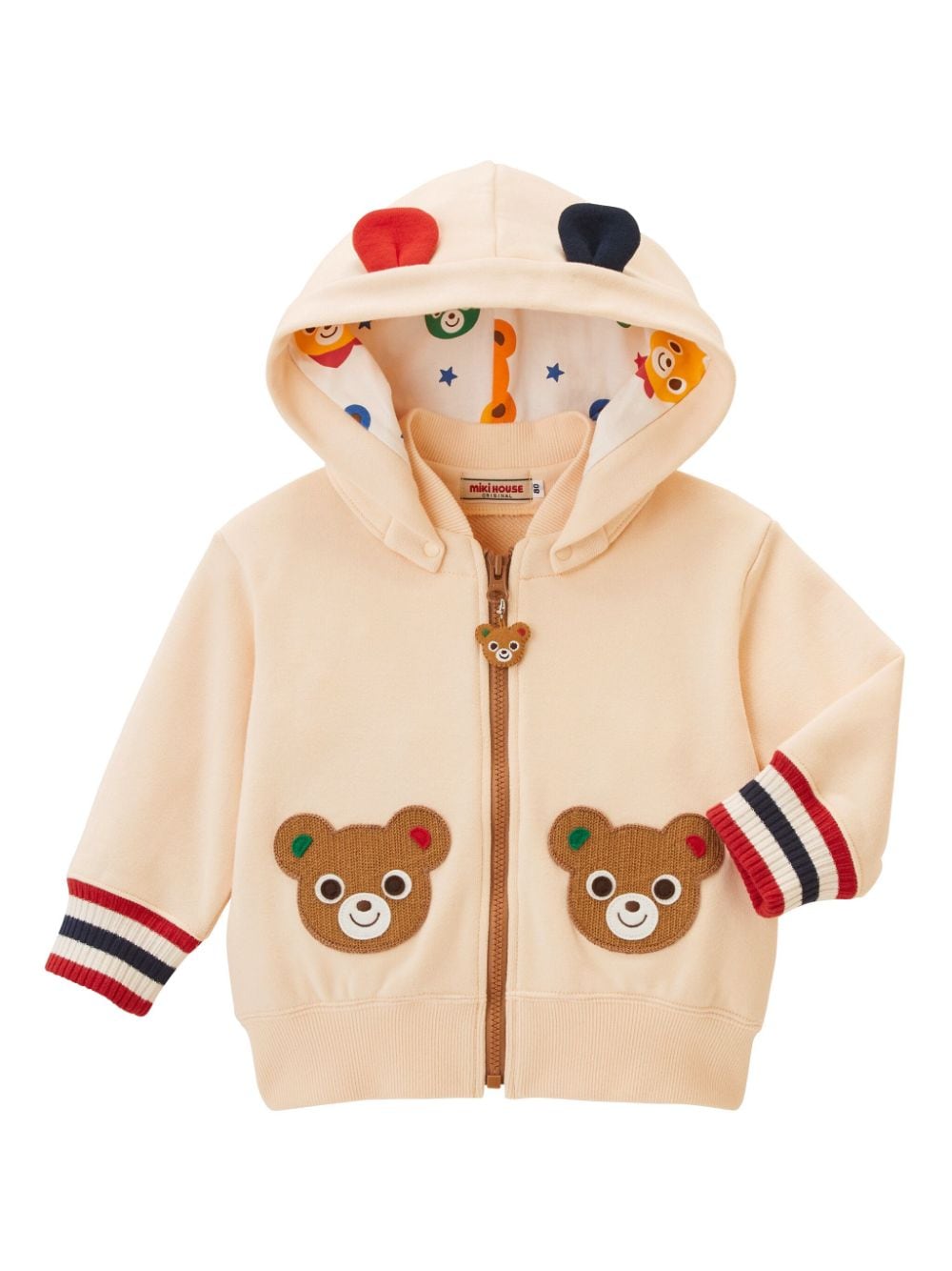 Image 1 of Miki House bear-embroidered cotton hooded jacket