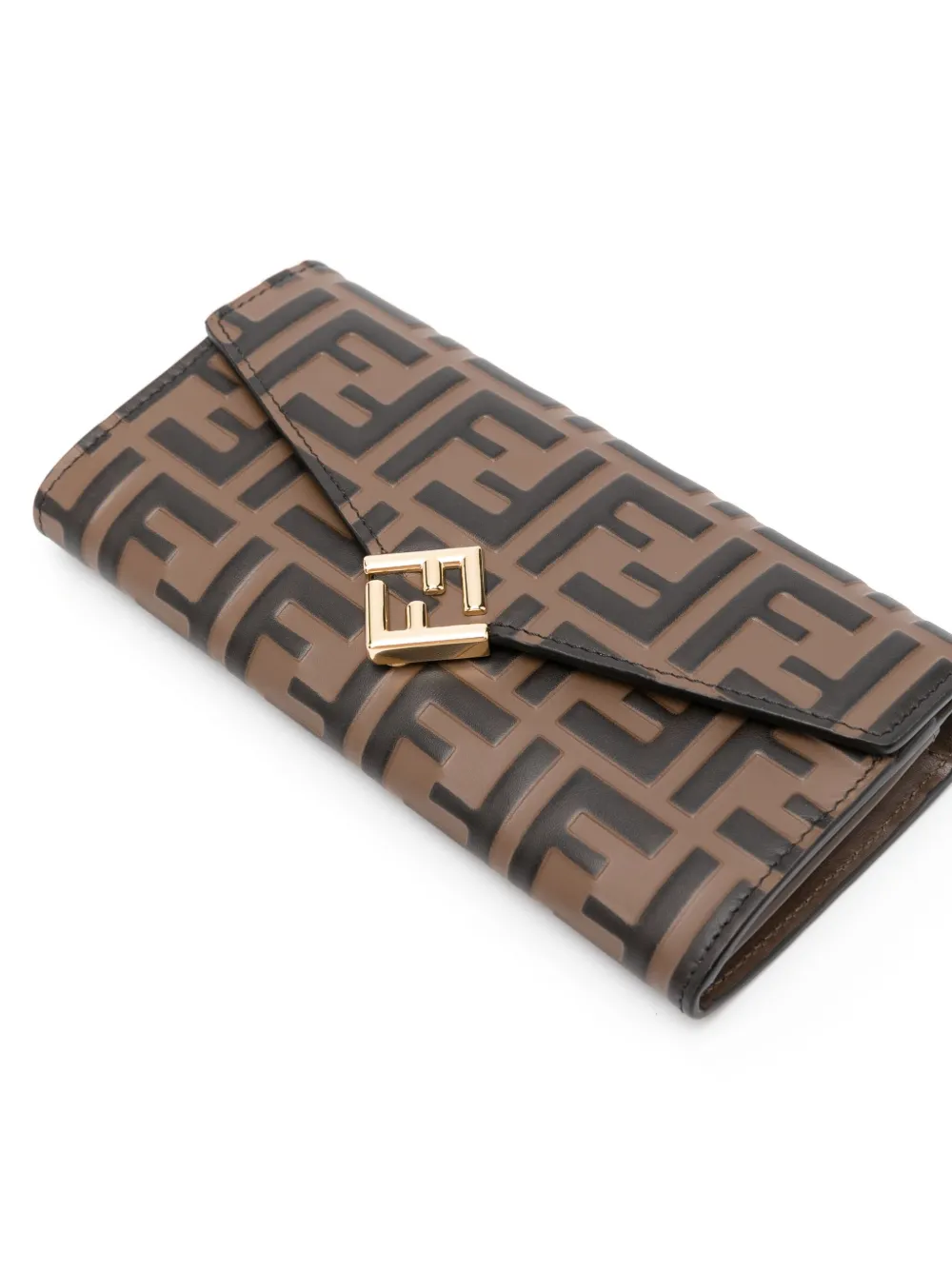 Fendi Ff Diamonds Leather Chain Wallet In Brown