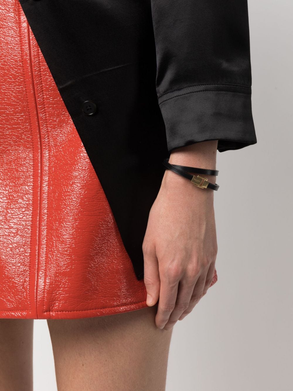 Shop Saint Laurent Wraparound-style Leather Bracelet In Schwarz