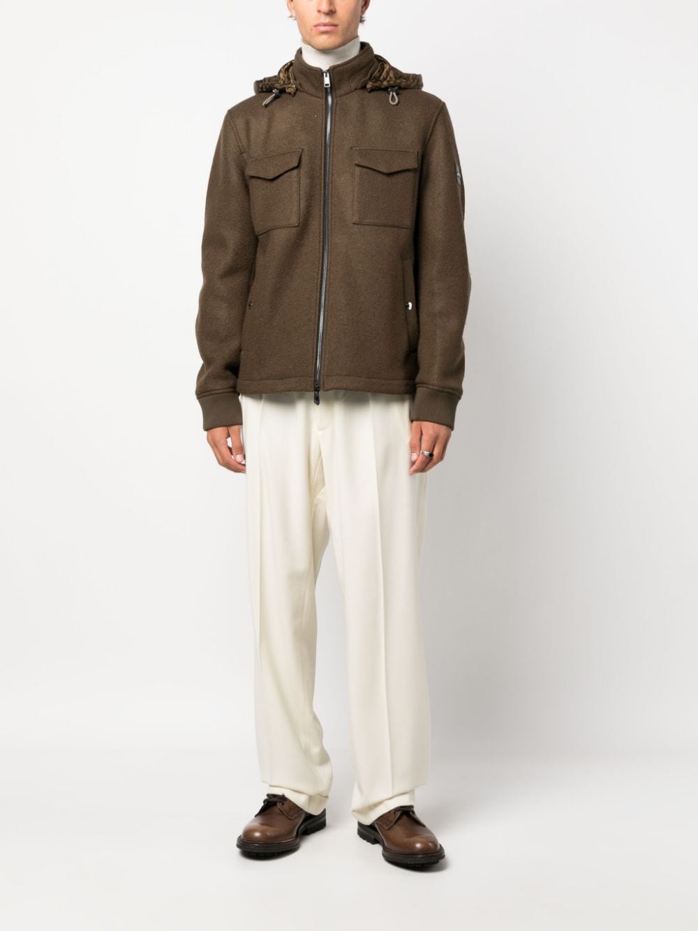 BOSS detachable-hood wool jacket - Bruin