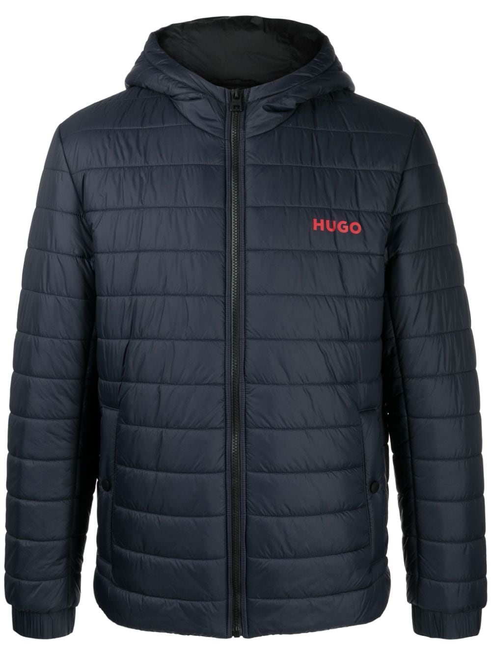 Hugo Boss Logo-print Hooded Padded Jacket In Blue