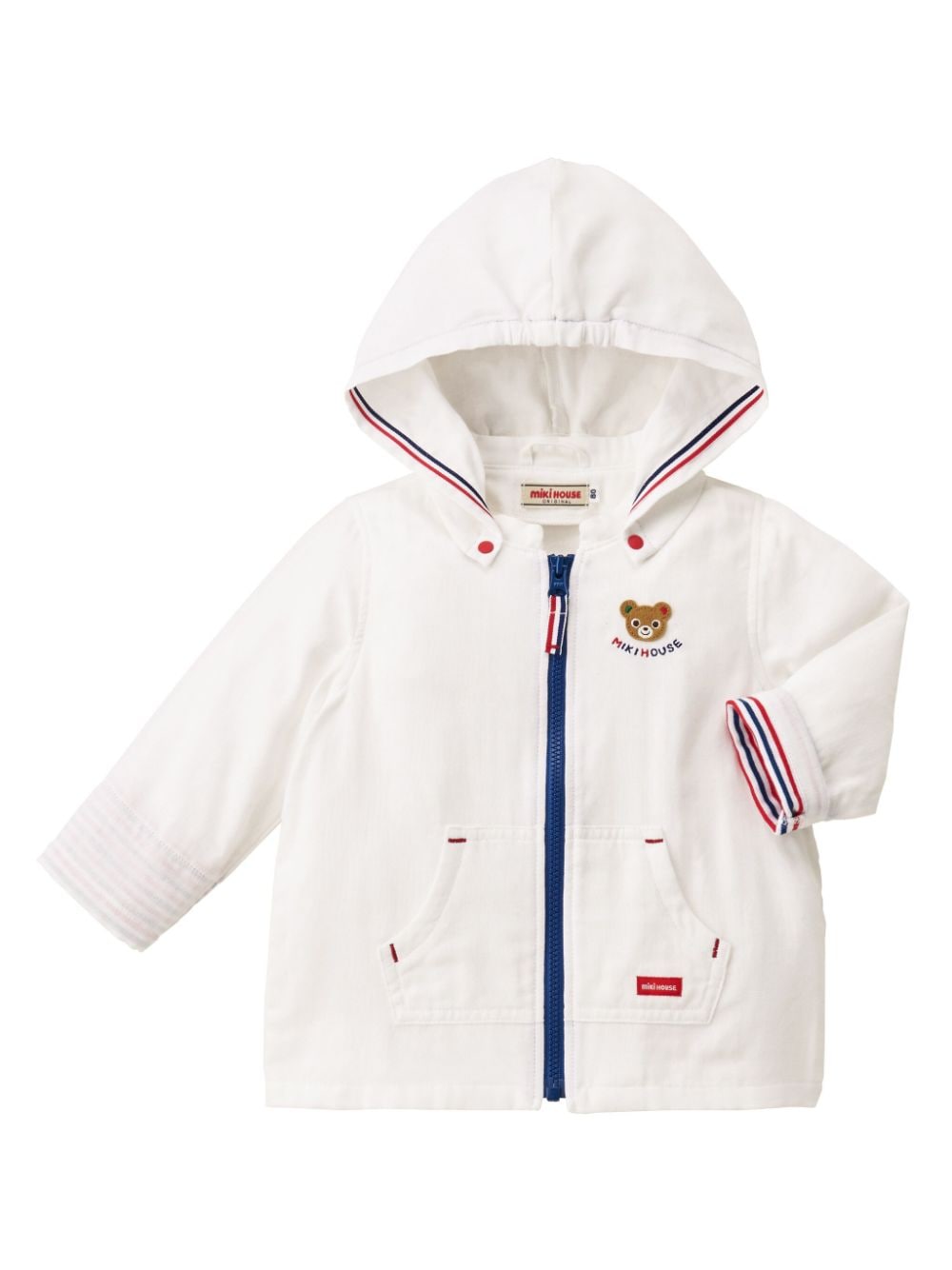 Miki House Kids' Bear-embroidered Zipped Hooded Jacket In White