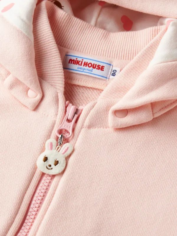 Miki House rabbit-embroidered Cotton Hooded Jacket | Pink
