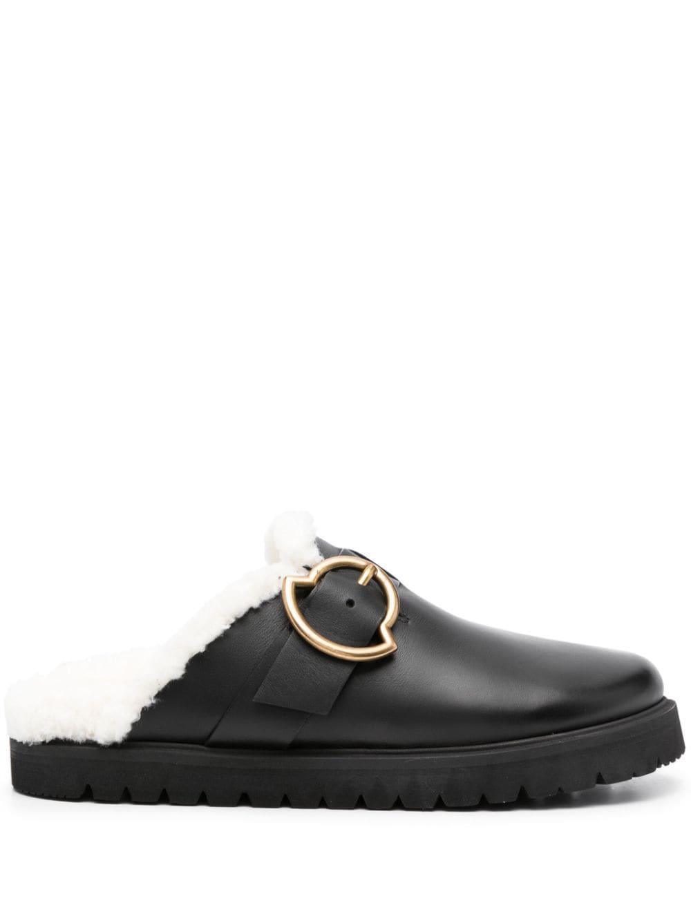 Shop Moncler Bell Leather Mules In Black