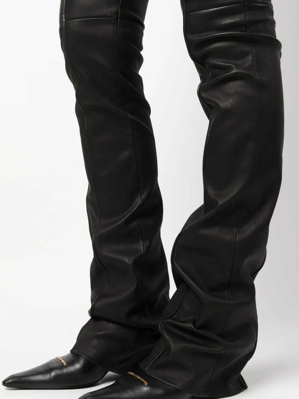 BLUMARINE LEATHER LOW-WAIST FLARED TROUSERS