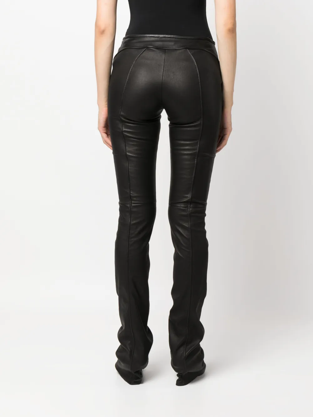 BLUMARINE LEATHER LOW-WAIST FLARED TROUSERS