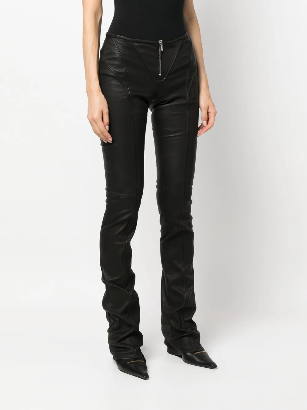 BLUMARINE LEATHER LOW-WAIST FLARED TROUSERS