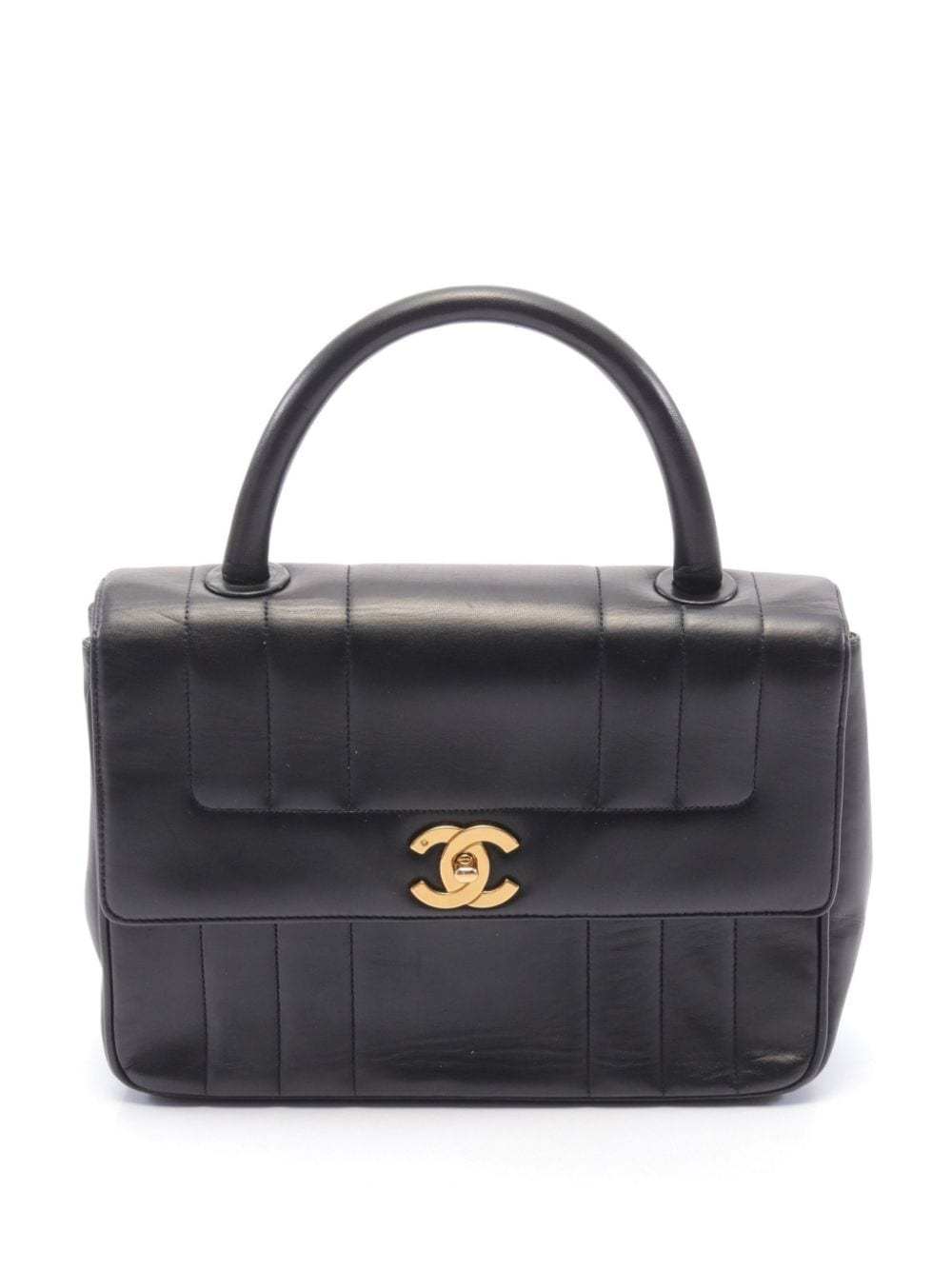 Chanel Pre-owned 1995 Bicolore Line CC Turn-Lock Vanity Two-Way Handbag - Black