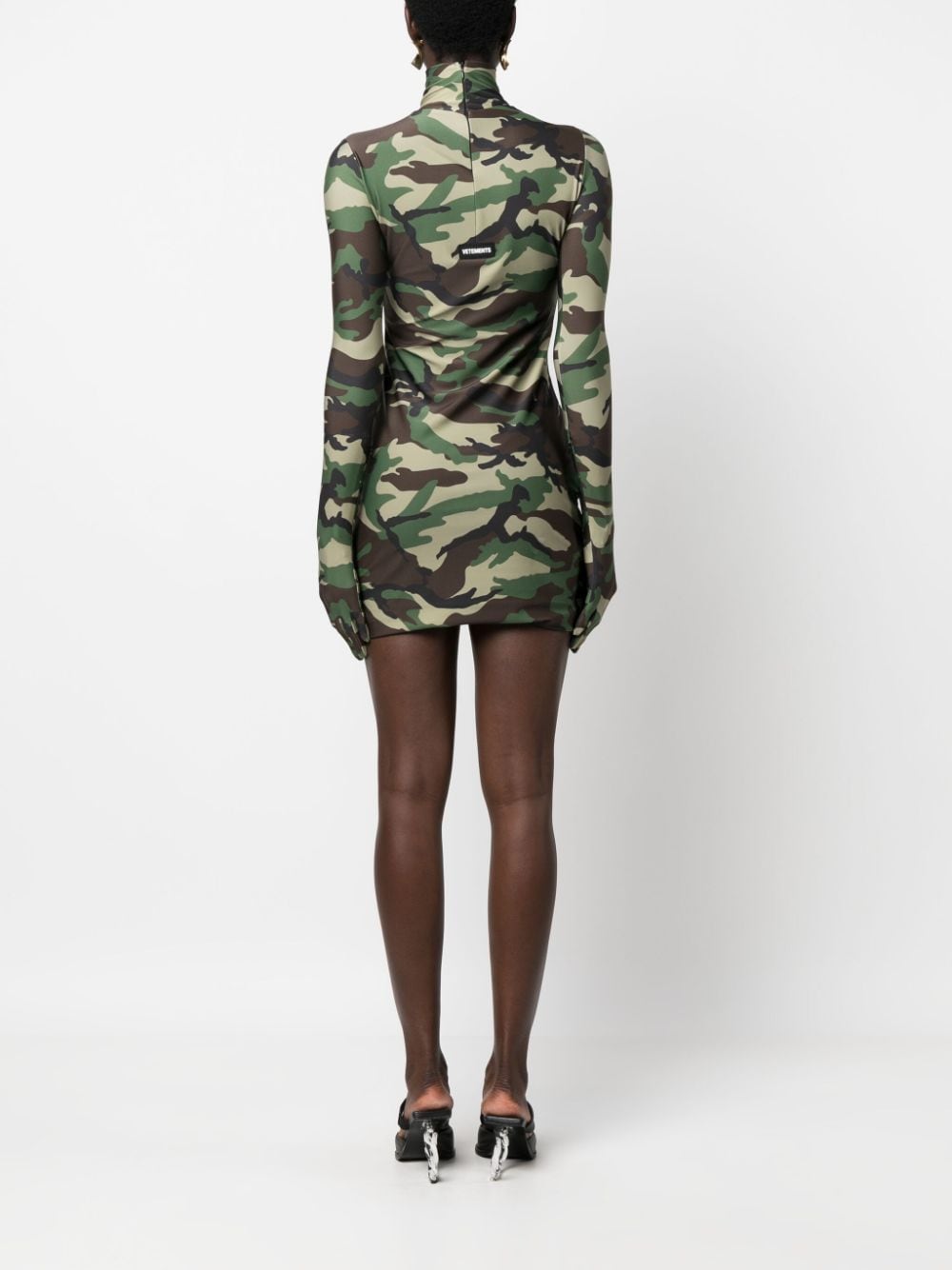 Shop Vetements Camouflage-pattern Glove-sleeves Minidress In Green