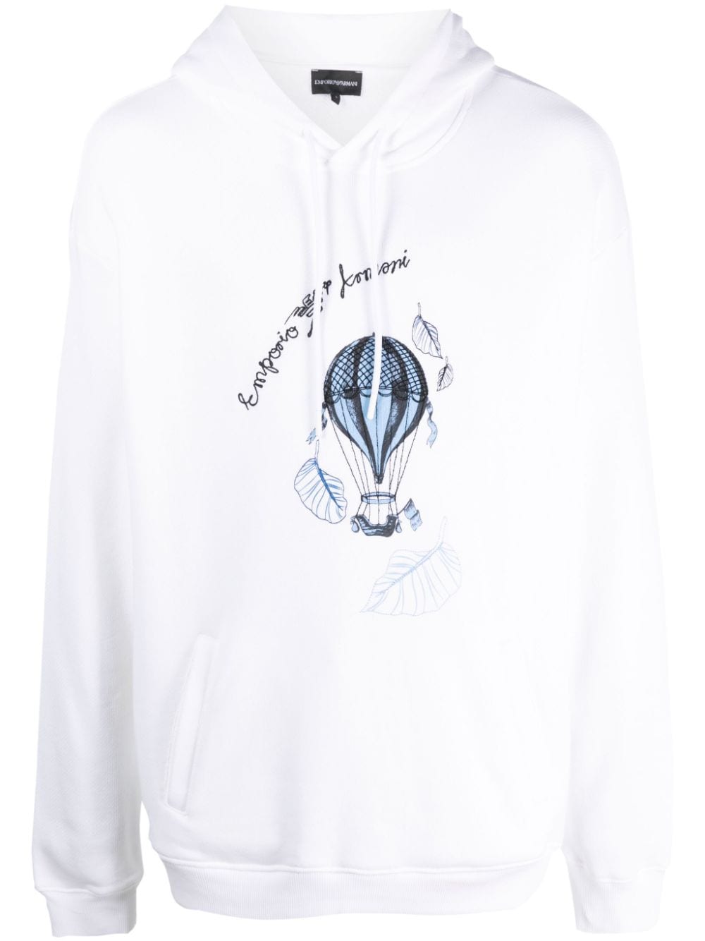 Emporio Armani Resort Motif-embroidered Cotton Hoodie In 白色
