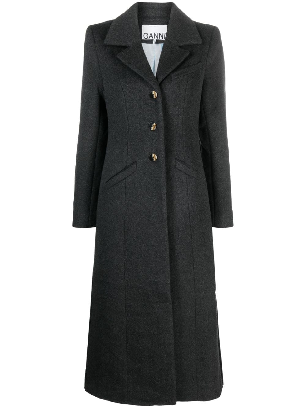 single-breasted wool blend midi coat