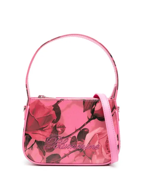 Blumarine rhinestone-logo floral-print leather tote bag
