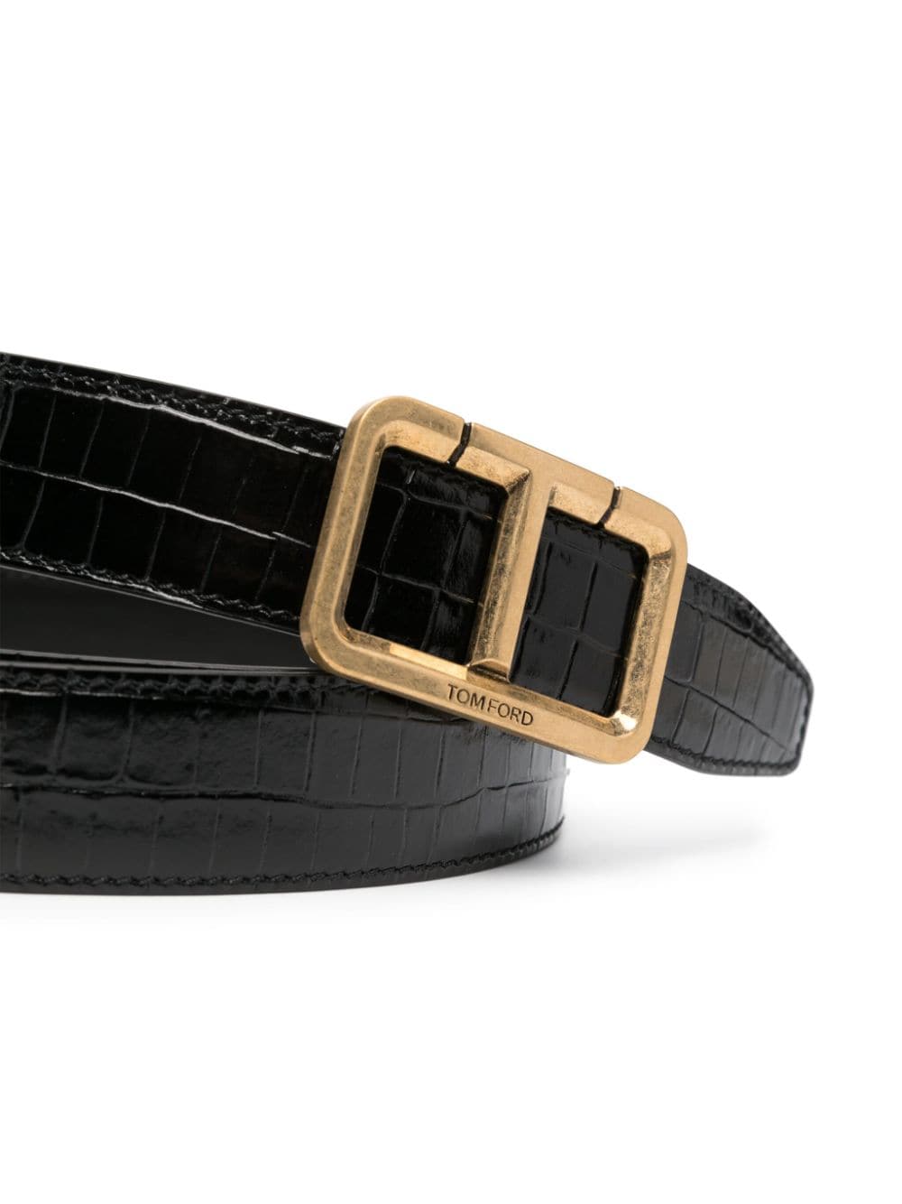 TOM FORD T logo-engraved buckle leather belt - Zwart