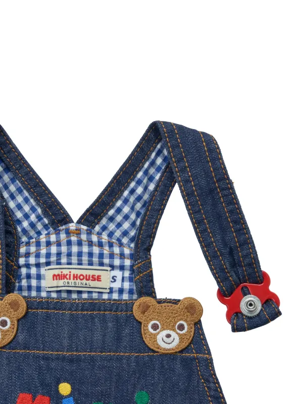 Miki House bear-embroidered Cotton Overalls | Blue | FARFETCH