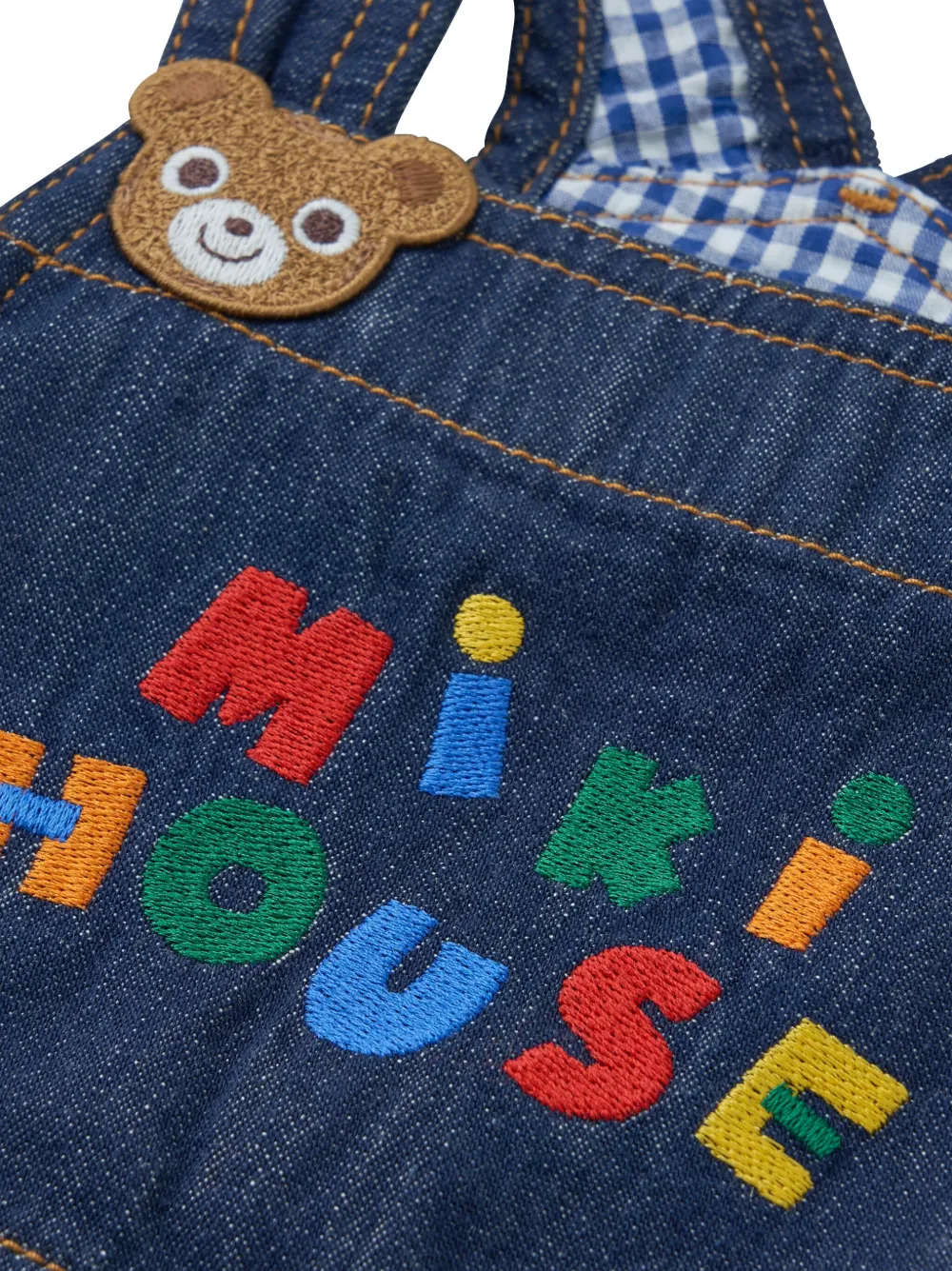 Miki House bear-embroidered Cotton Overalls | Blue | FARFETCH