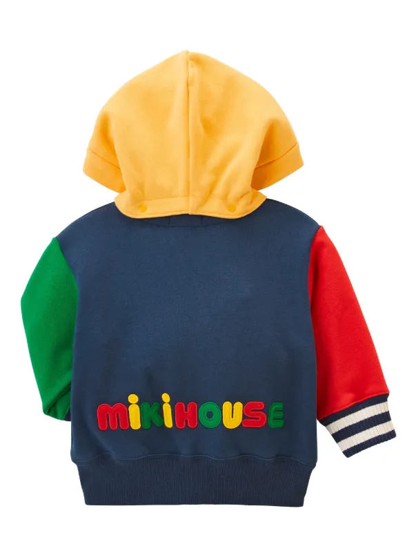 Miki House bear-embroidered Cotton Hooded Jacket | Blue | FARFETCH