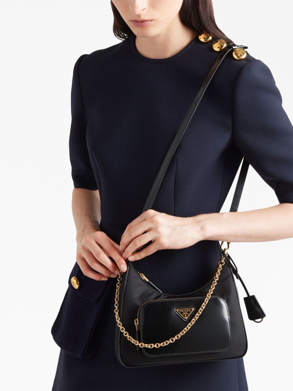 Shop Prada Triangle-logo Shoulder Bag In Black