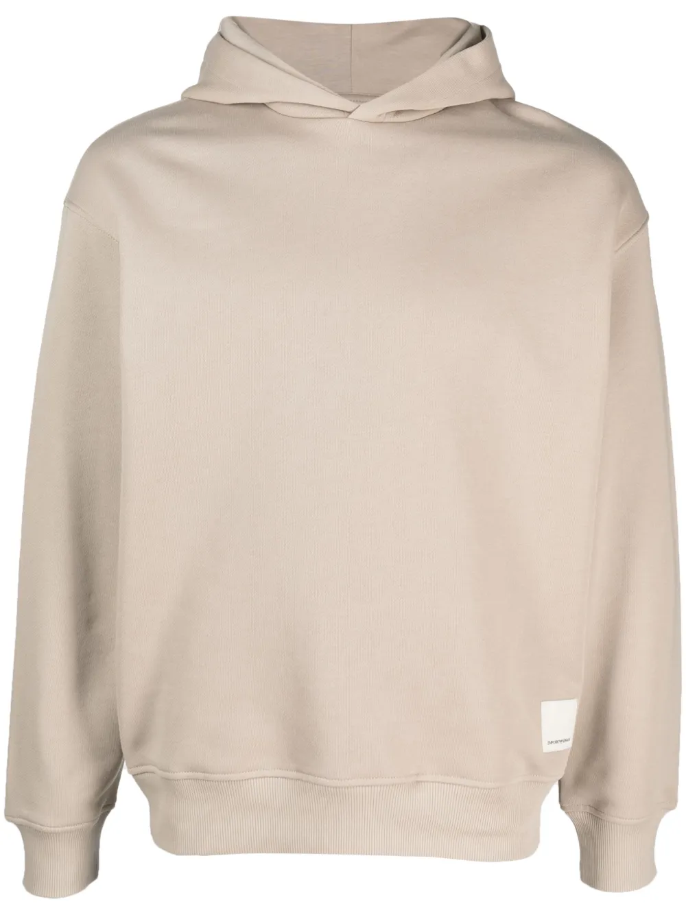 Emporio Armani logo-patch cotton hoodie - Neutrals