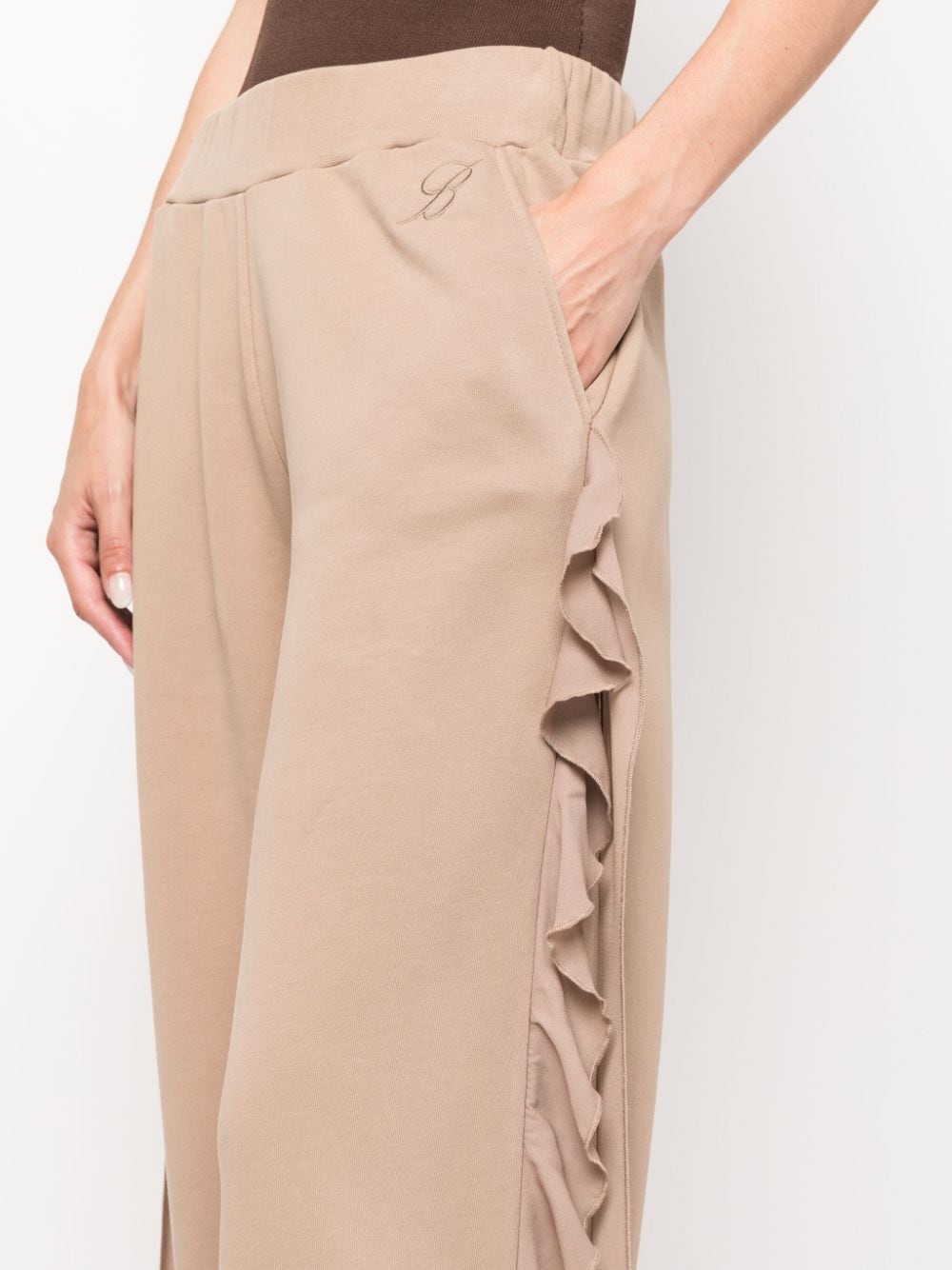 Shop Blumarine Ruffled-trim Wide-leg Trousers In Neutrals