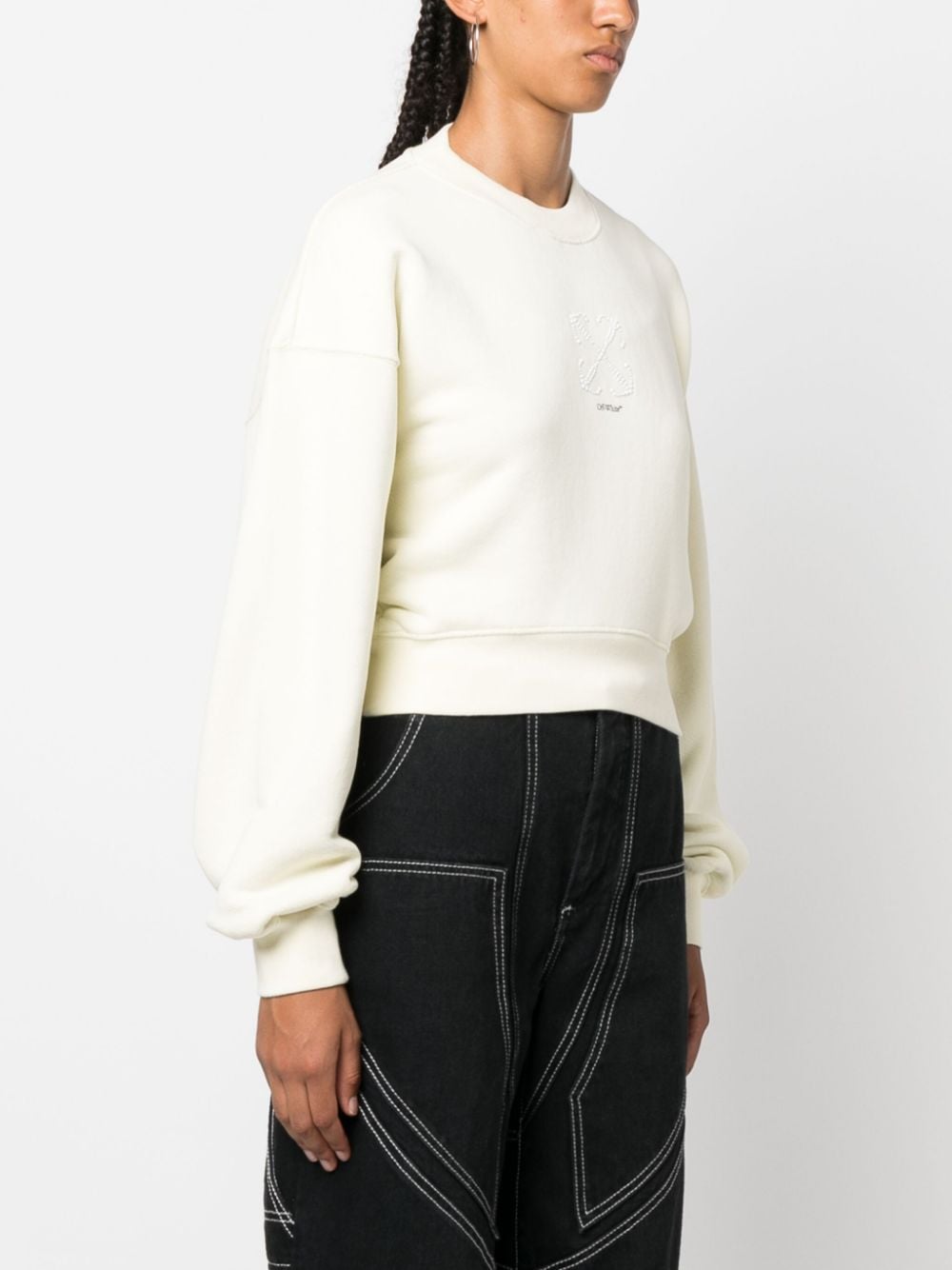 Shop Off-white Logo-print Cotton Sweatshirt In Neutrals