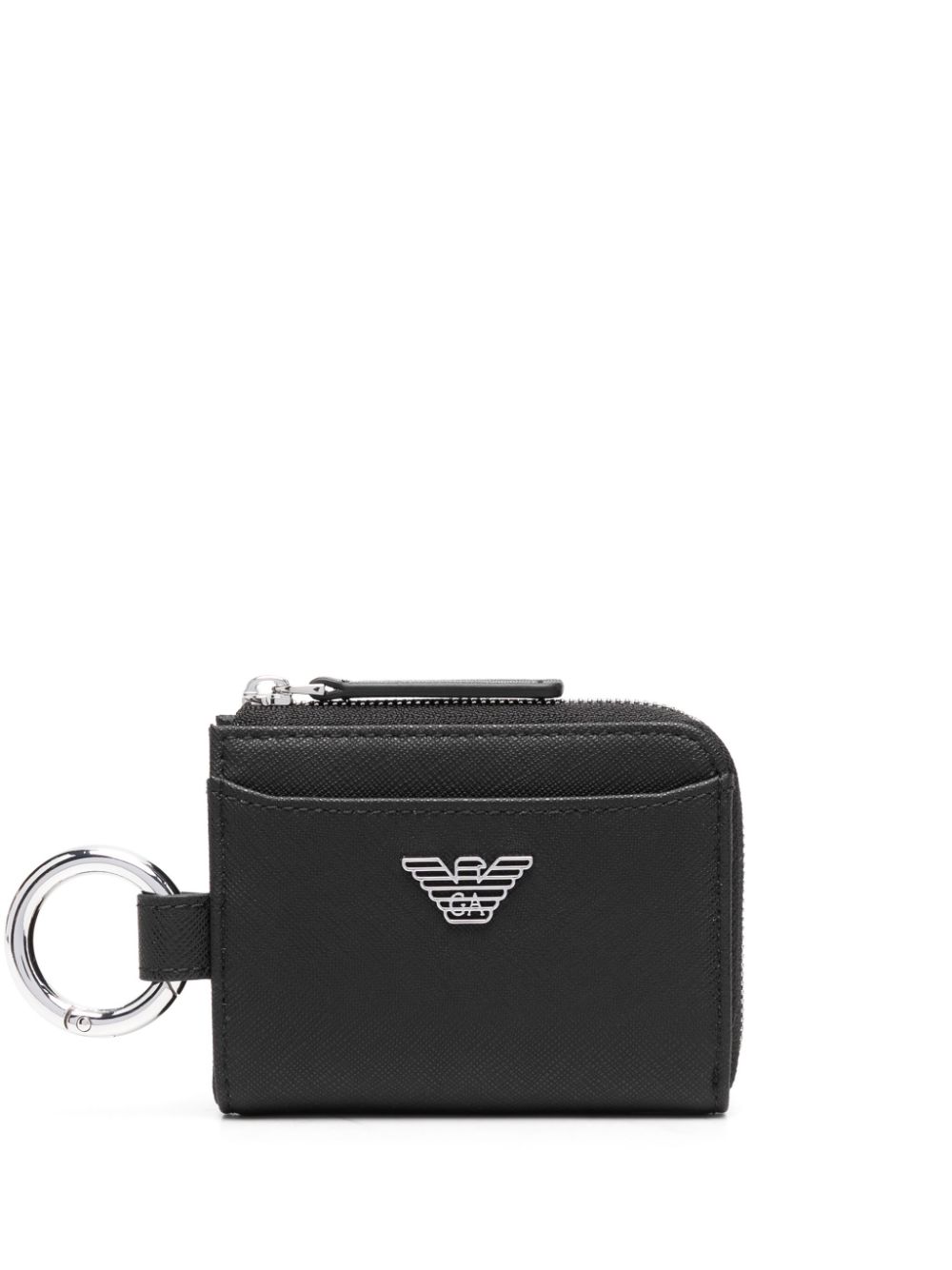 Shop Emporio Armani Eagle-plaque Zipped Wallet In Black