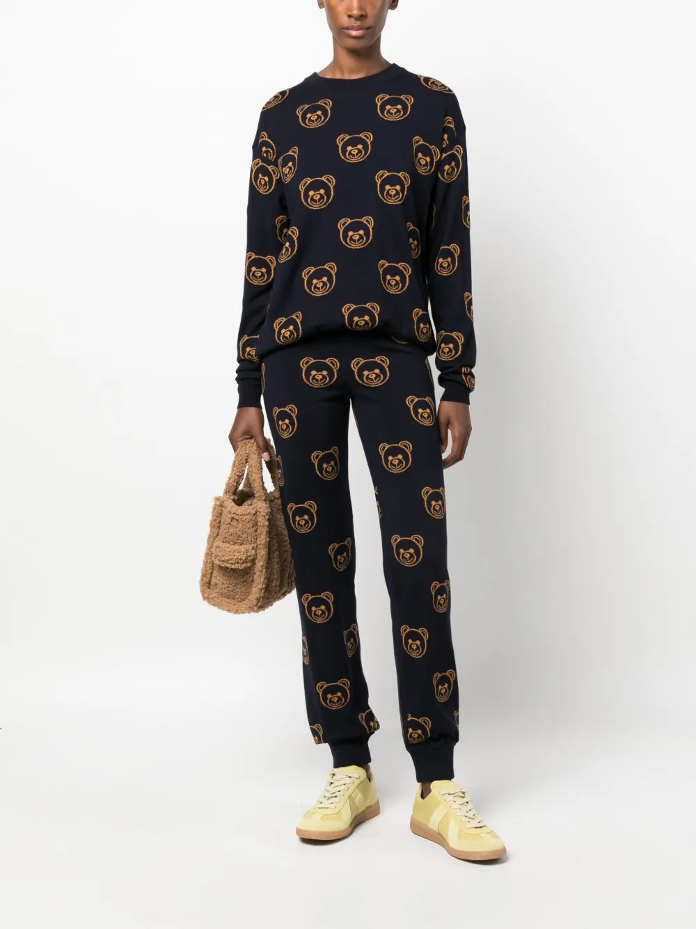 Moschino Trui met teddybeer intarsia - Blauw