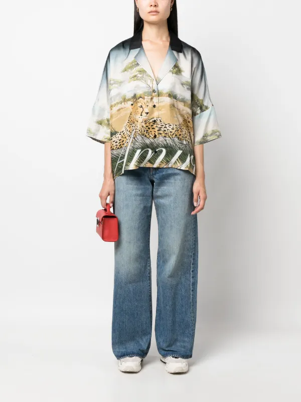 AMIRI ハイライズ ワイドジーンズ | ブルー | FARFETCH JP