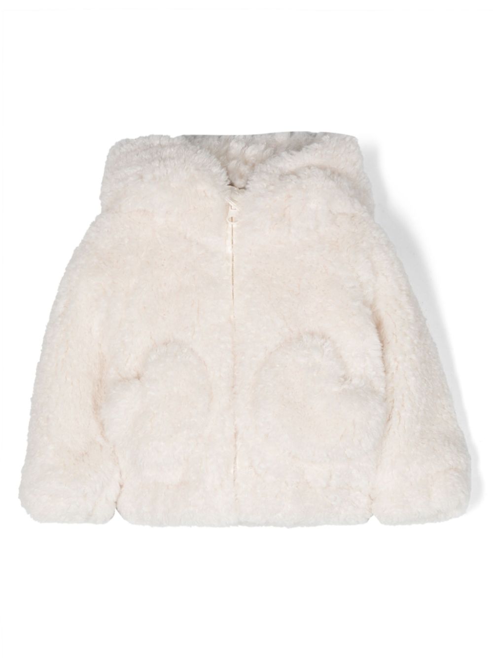 Monnalisa fleece-texture hooded coat - White