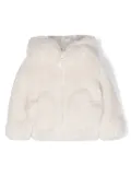 Monnalisa fleece-texture hooded coat - White
