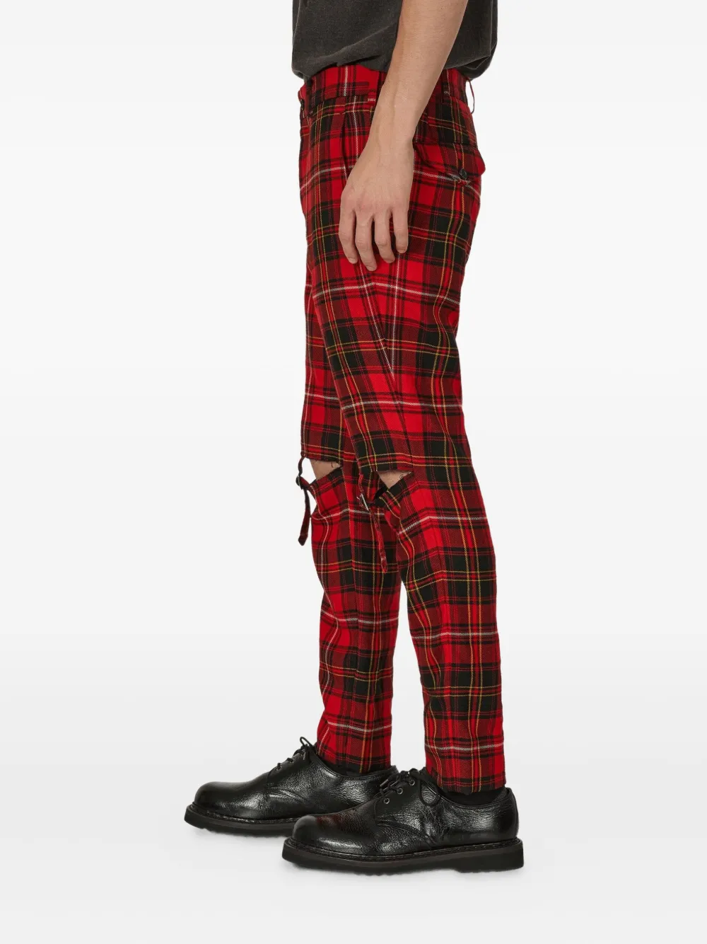 Black Comme Des Garçons buckle-fastening plaid trousers | rouge | Image 1