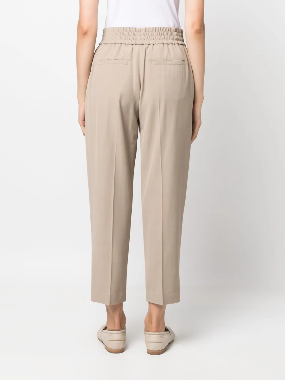 Brunello Cucinelli Elasticated-waistband Cropped Trousers In Neutrals
