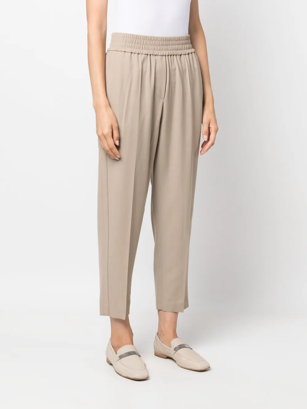 Brunello Cucinelli Elasticated-waistband Cropped Trousers In Neutrals