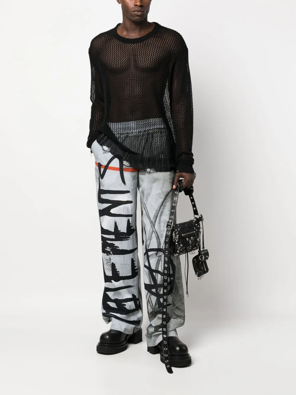 VETEMENTS graffiti-print cotton wide-leg trousers - Grijs