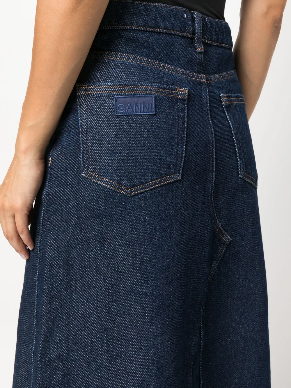 Best online stores GANNI Heavy raw-cut hem denim midi skirt Women