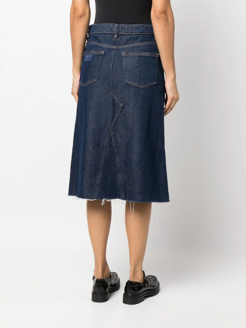 Best online stores GANNI Heavy raw-cut hem denim midi skirt Women