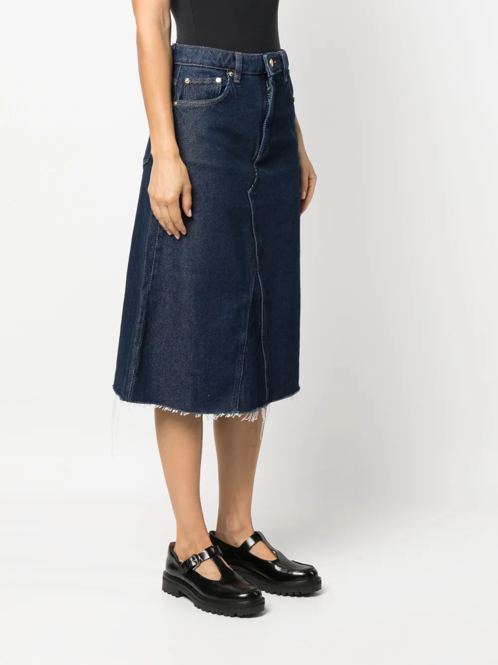 Best online stores GANNI Heavy raw-cut hem denim midi skirt Women