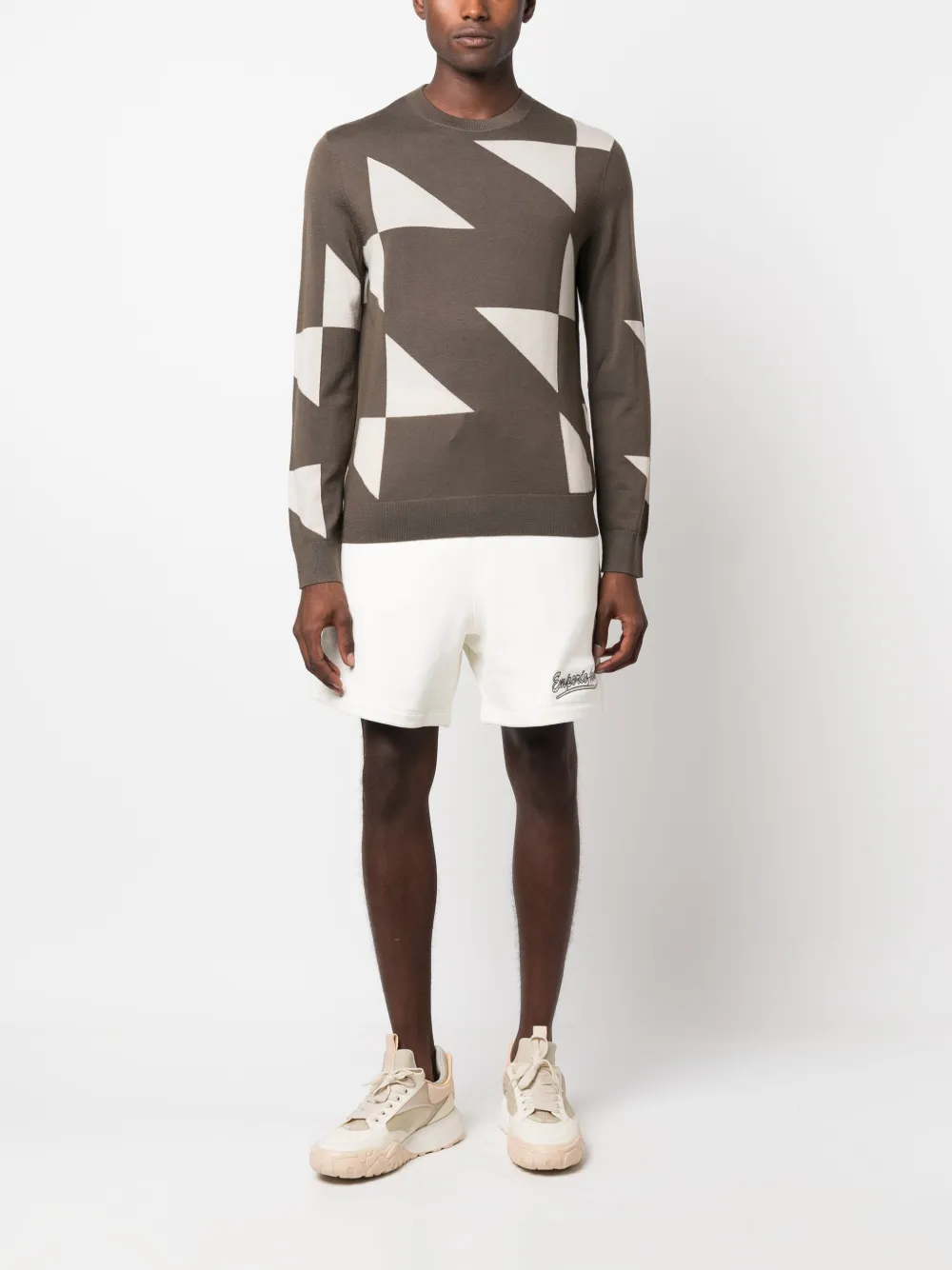 Emporio Armani intarsia-knit virgin wool jumper - Bruin