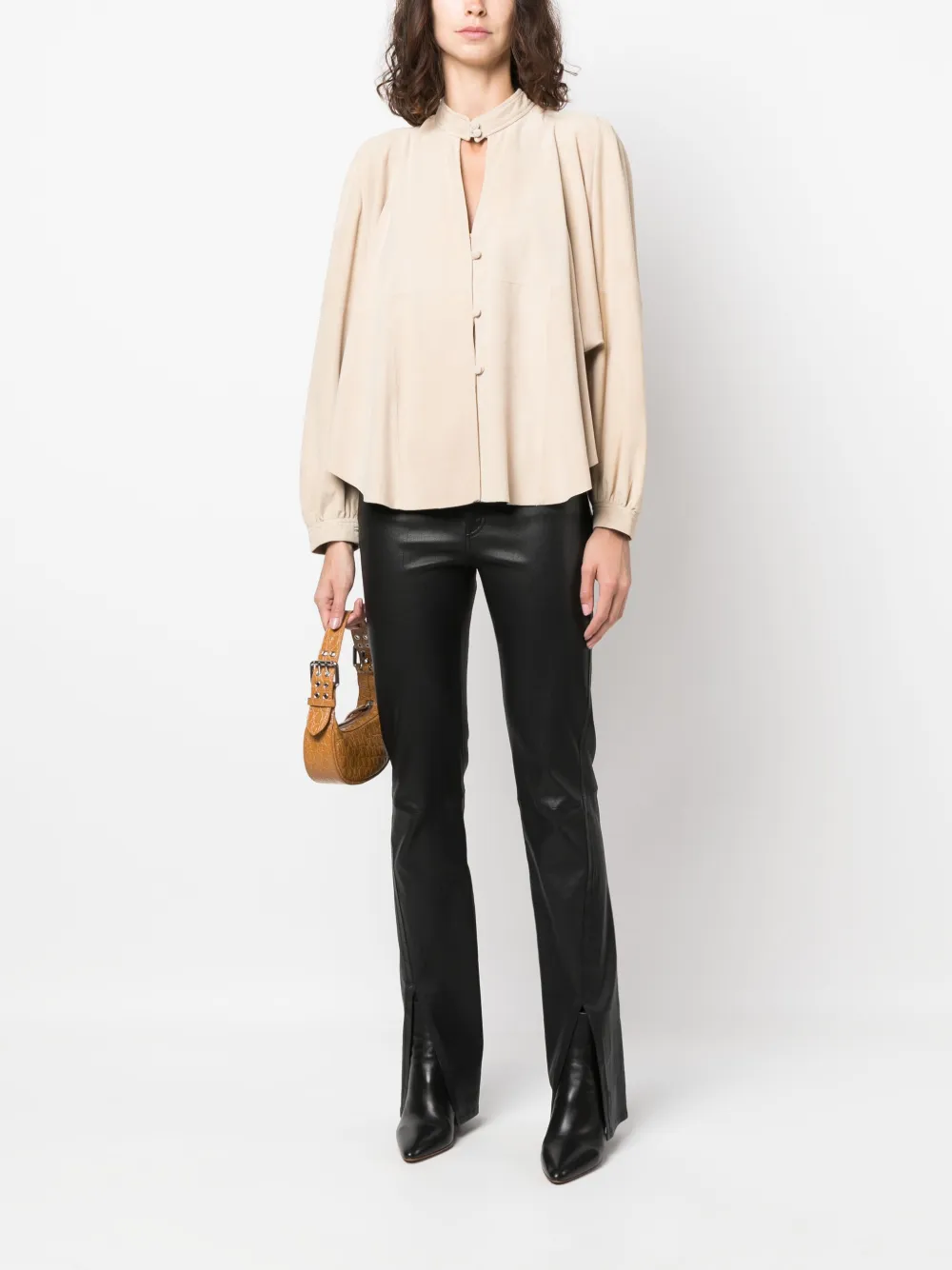 Forte Forte Leren blouse - Beige