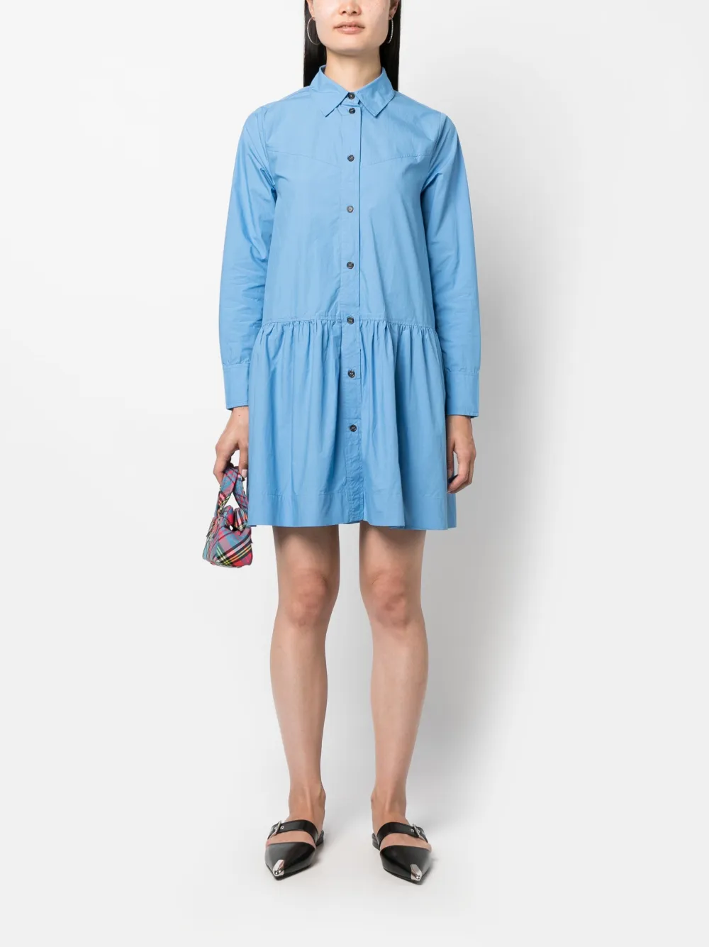 GANNI pointed-collar peplum minidress - Blauw