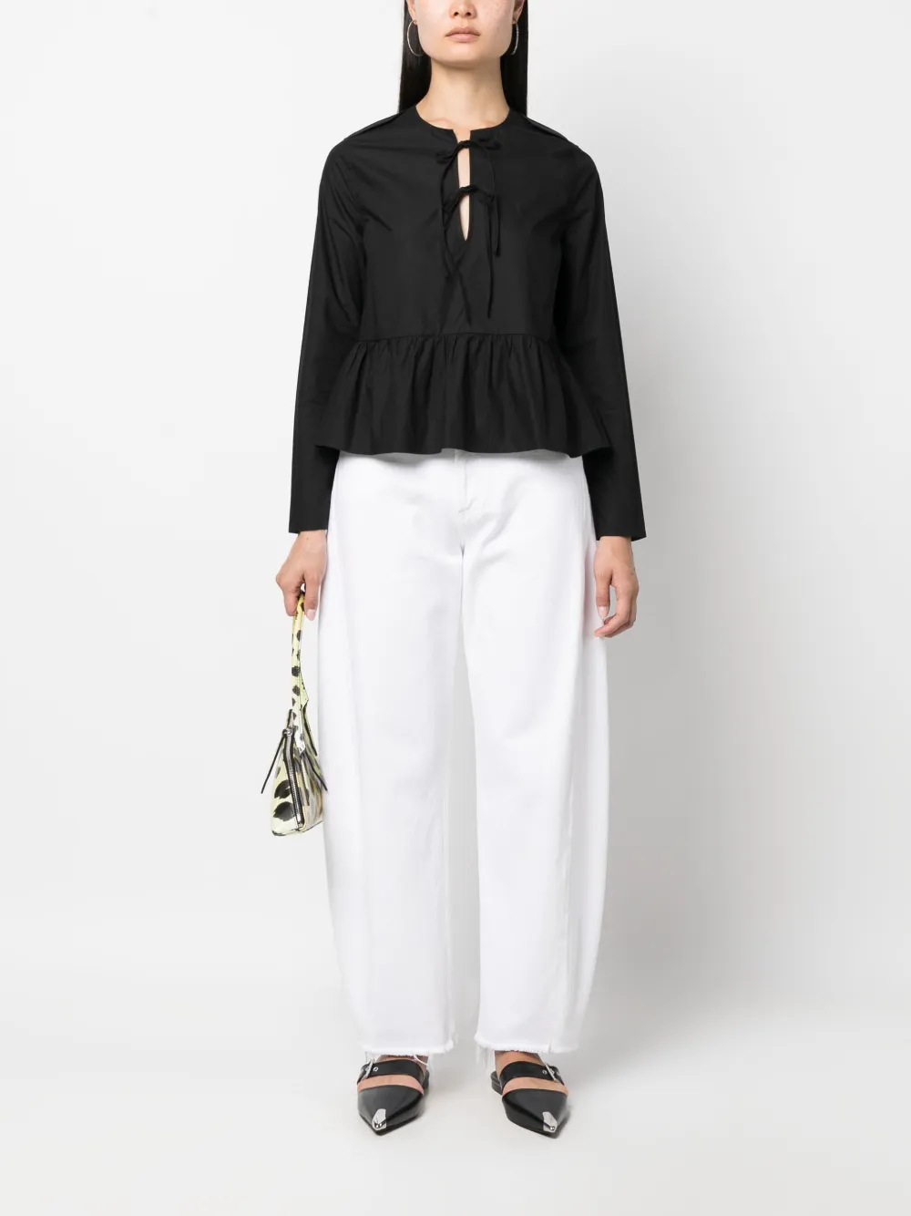 GANNI bow-fastening organic cotton blouse - Zwart