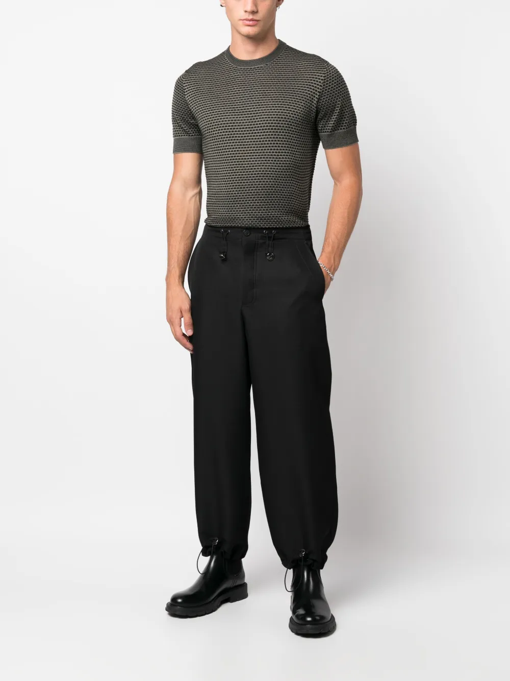 Emporio Armani pattern-knit short-sleeve jumper - Zwart