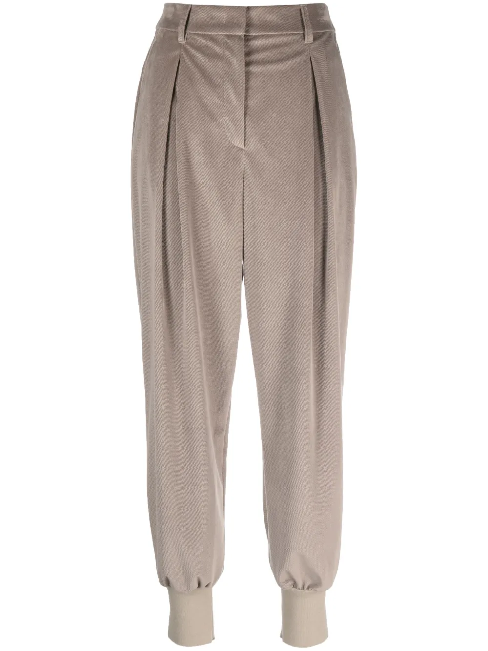 Emporio Armani High-waisted Pleated Tapered Trousers In Brown