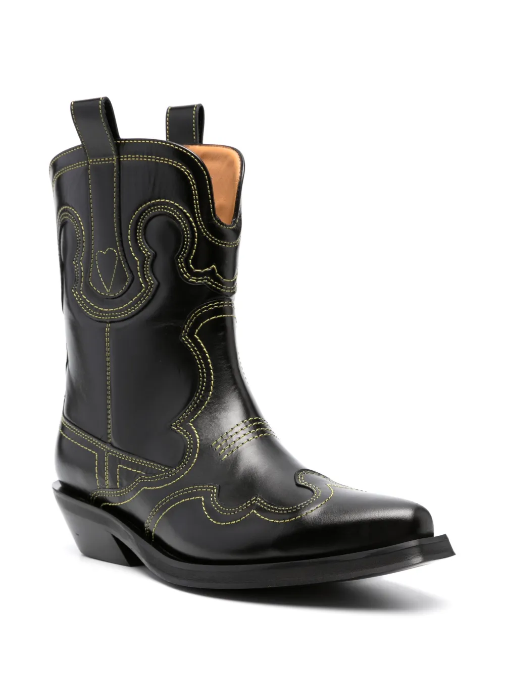 GANNI 40mm contrast-stitching leather western boots - Zwart