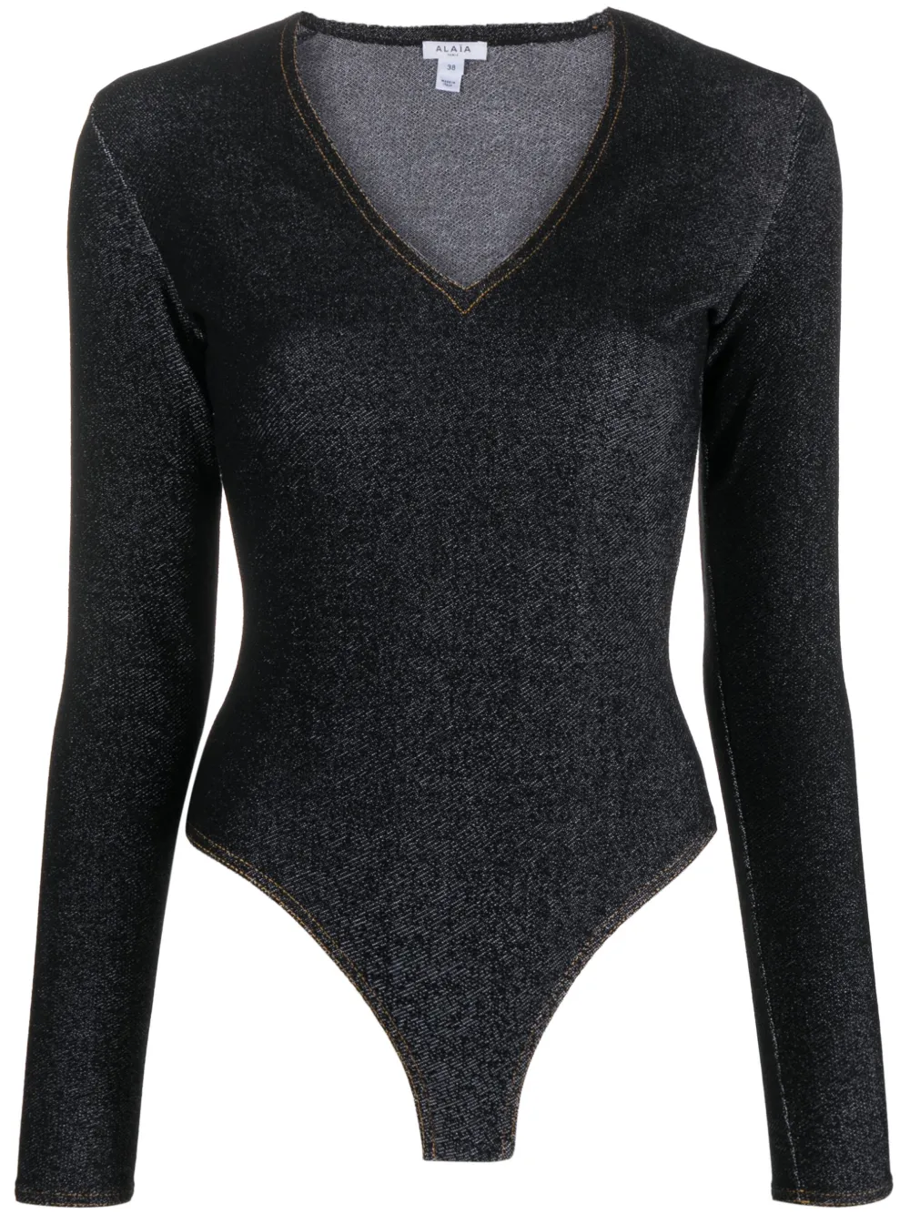 Alaïa denim-effect V-neck bodysuit | Black | Image 1