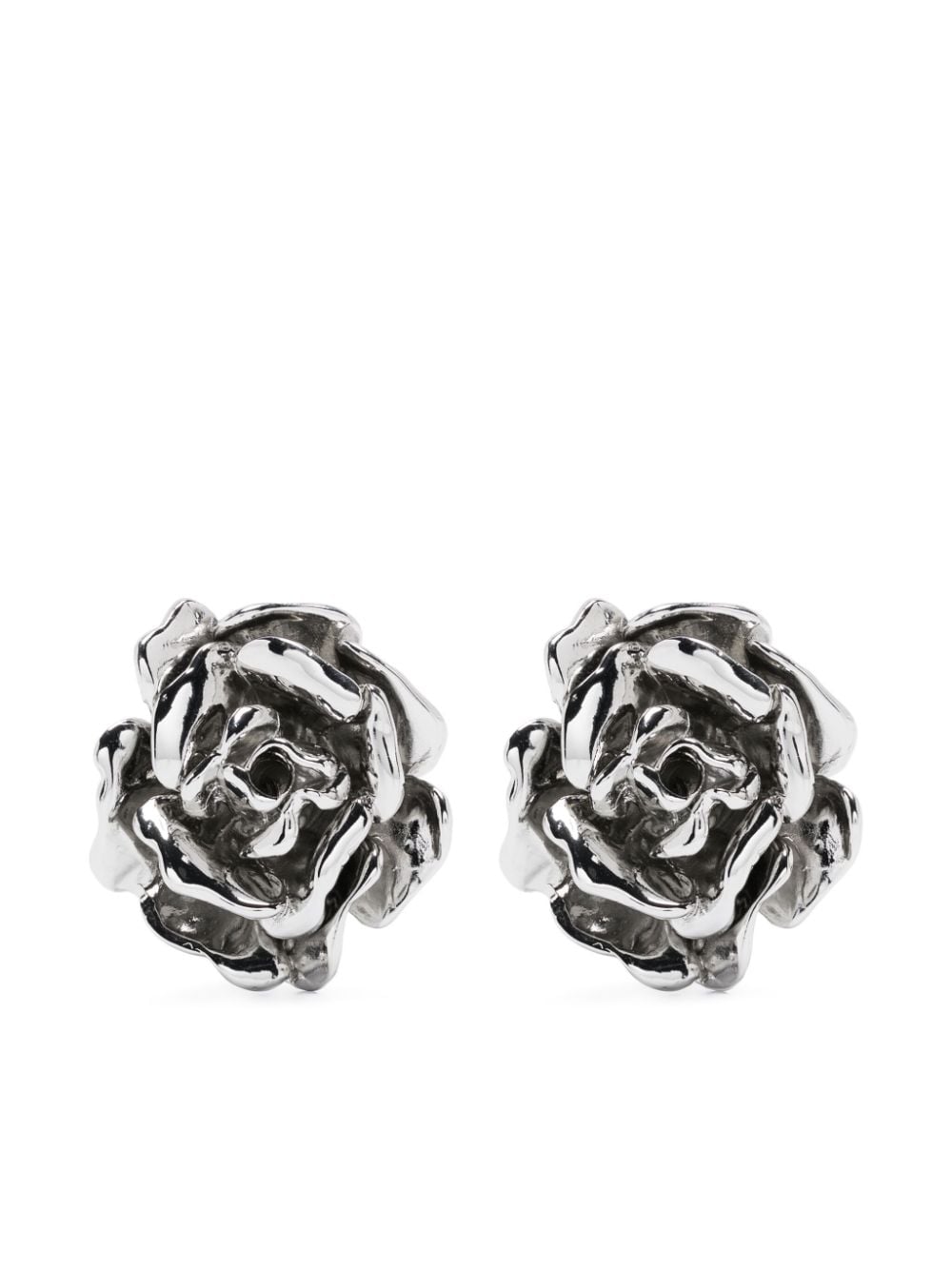 Shop Blumarine Rose-detail Stud Earrings In Silver