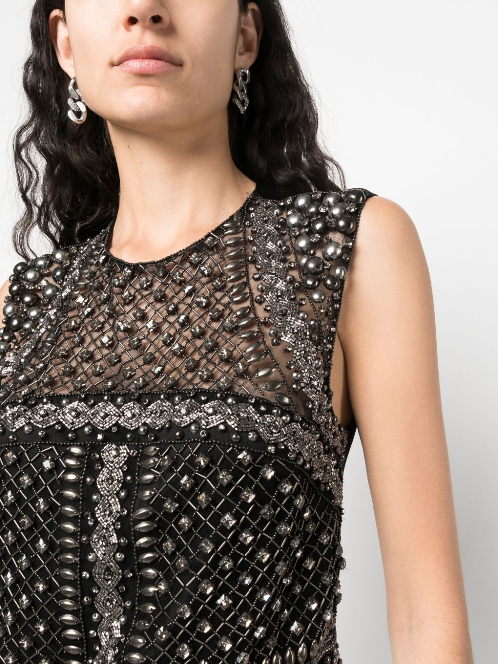 Shop Alberta Ferretti Crystal-embellished Tulle Top In Black